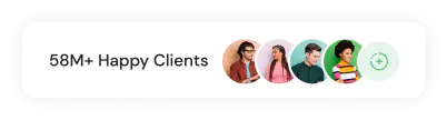 Row of profile pictures representing 58M+ happy clients